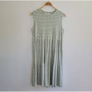 NLT Sleeveless Midi Dress Medium Green Gingham Check Cottagecore Garden Picnic